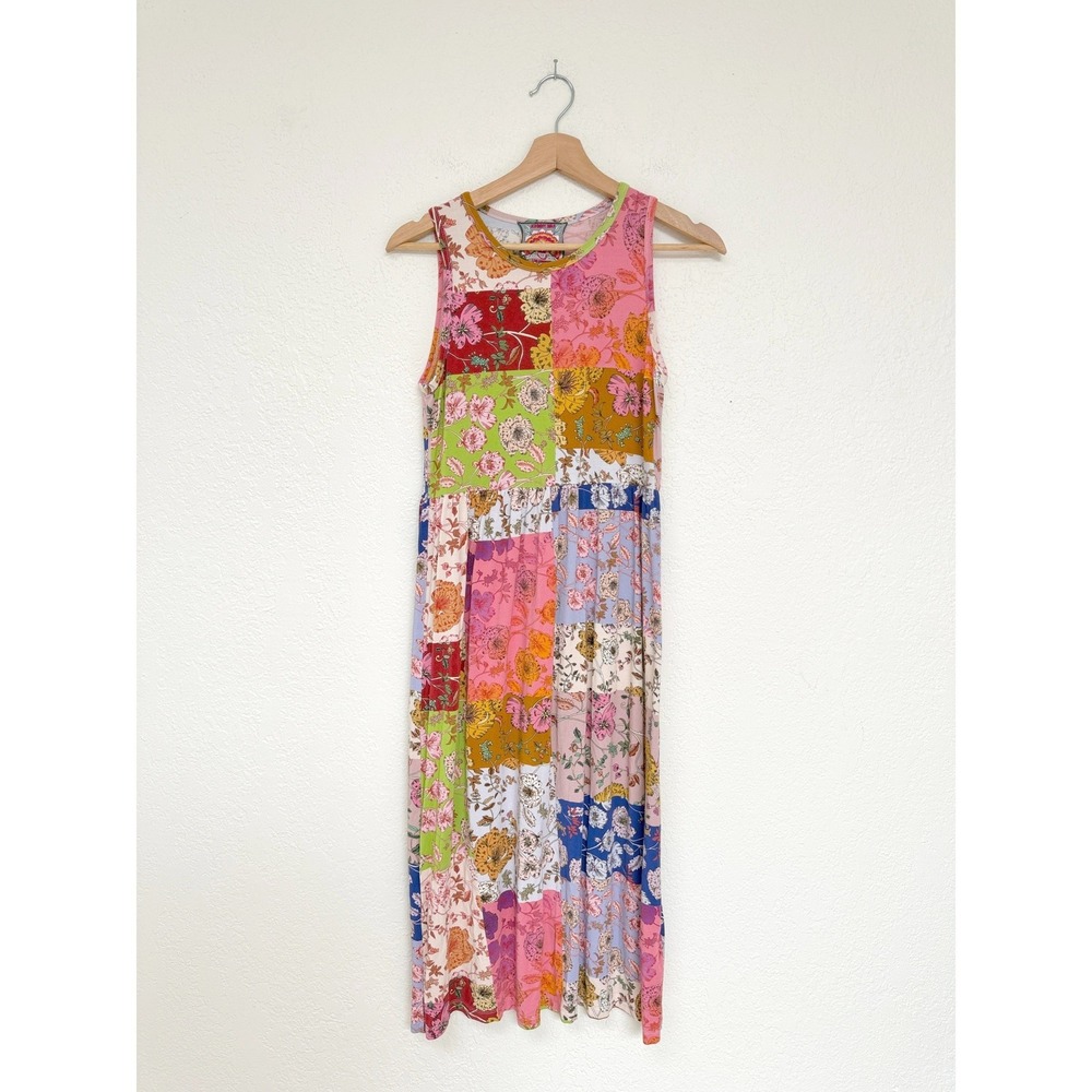 Johnny Was Cosmo Easy Fit Patchwork Floral Tea Length Midi Dress XS